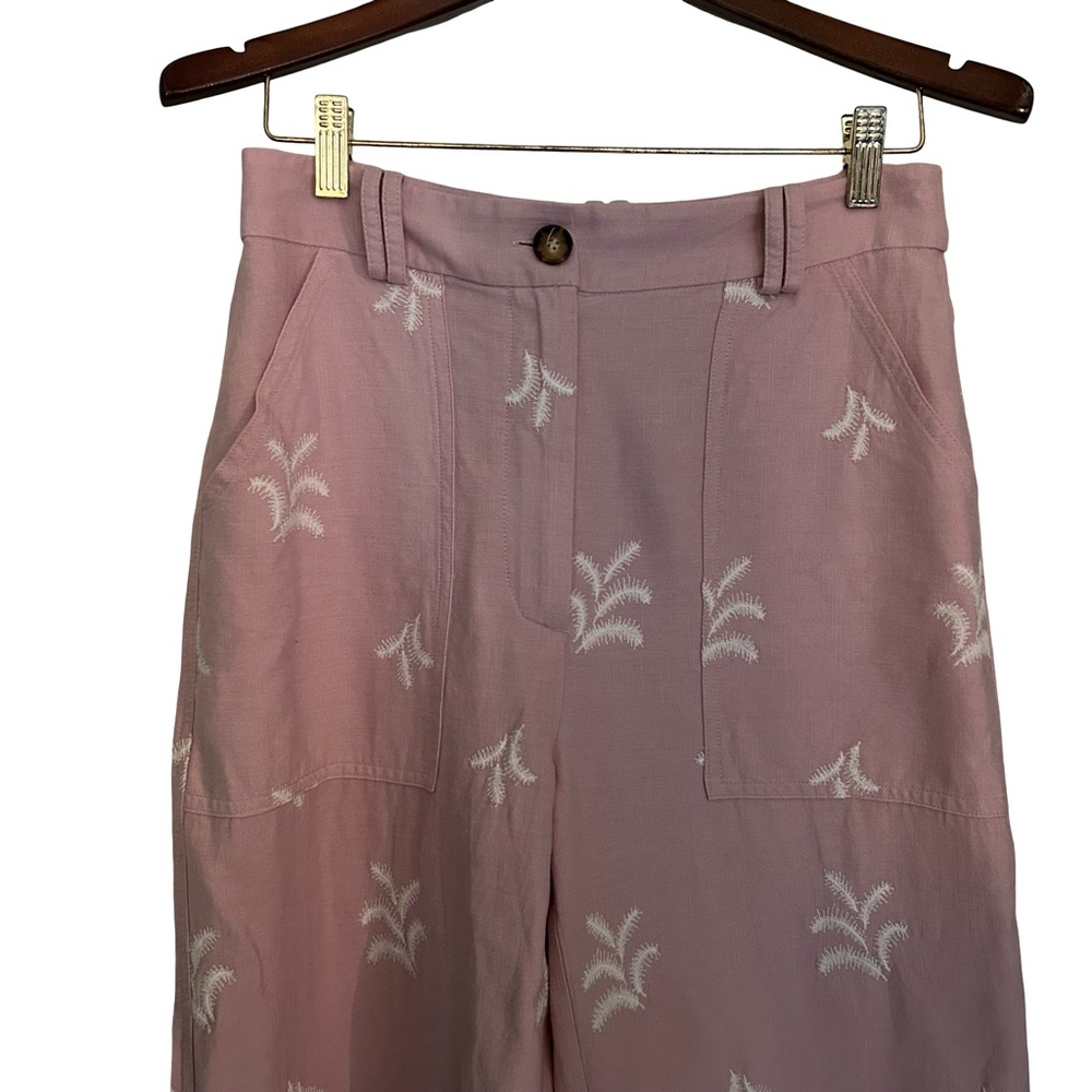 Zara Pink Women's  Pants with White Embroidery